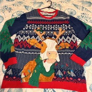 Holiday Time Mens or Womens Cute Cow Christmas Sweater - Ugly - Size 2X 2XL